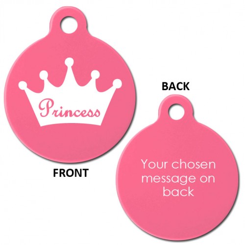 Pink Engraved Princess Aluminium 31mm Large Round Pet Dog ID Tag